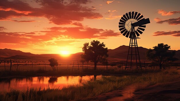 Windmill silhouette in the Karoo at sunset