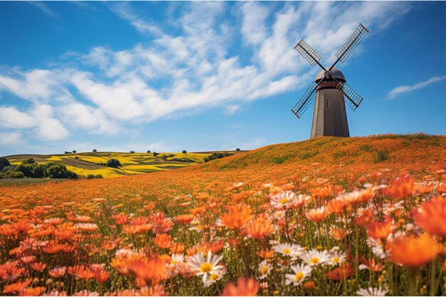 windmill in a spring season