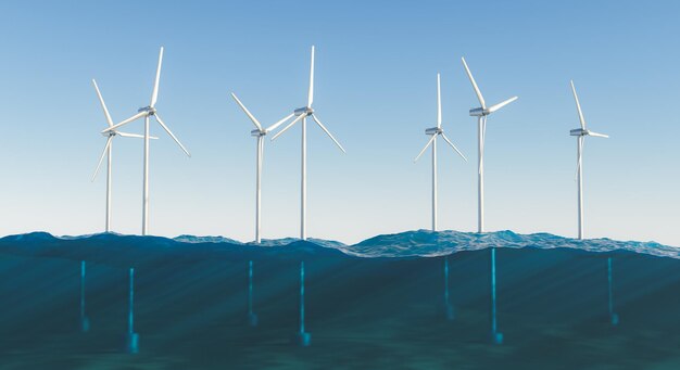 windmill turbines over the sea