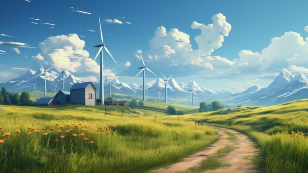 Windmill wind power electricity farm field Ecology innovation technology vibe Generative AI