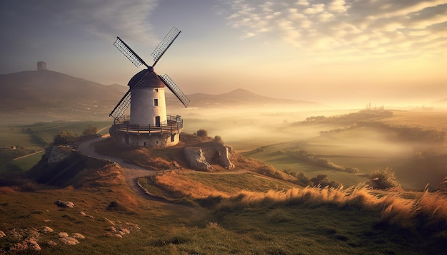 Windmillfeatured in vivid landscape