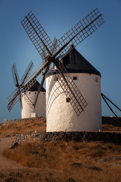 Windmills and castle of Consuegra, the famous giants from "El Quijote" novel.