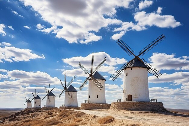 Photo the windmills under a dramatic sky