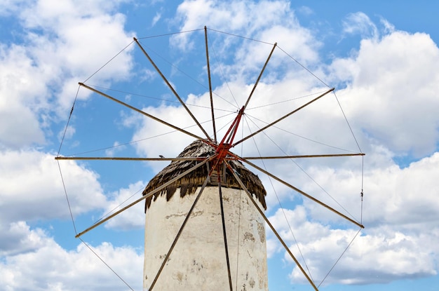 Windmills on the island of Mykonos, in the Cyclades archipelago, Aegean sea, Greece.