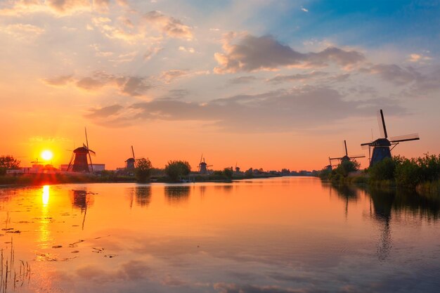 Windmills at kinderdijk in holland netherlands