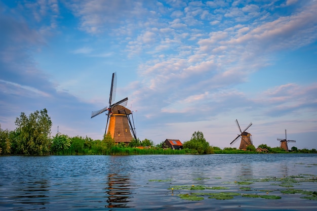 Windmills at kinderdijk in holland netherlands