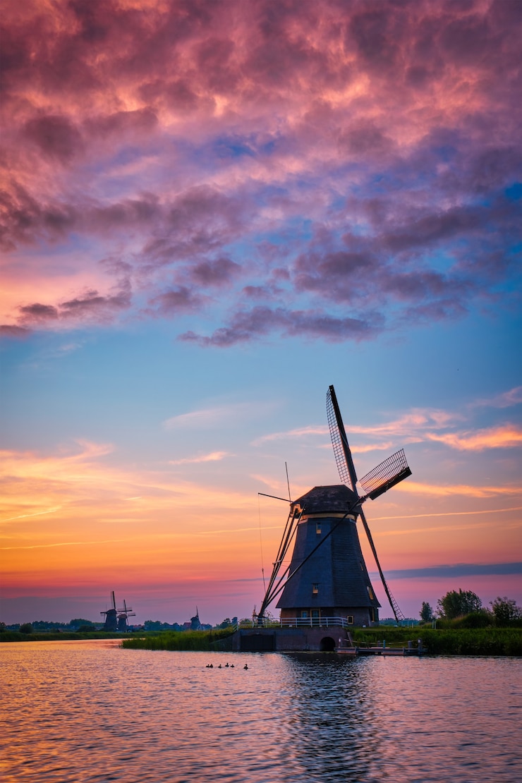 Photo windmills at kinderdijk in holland netherlands