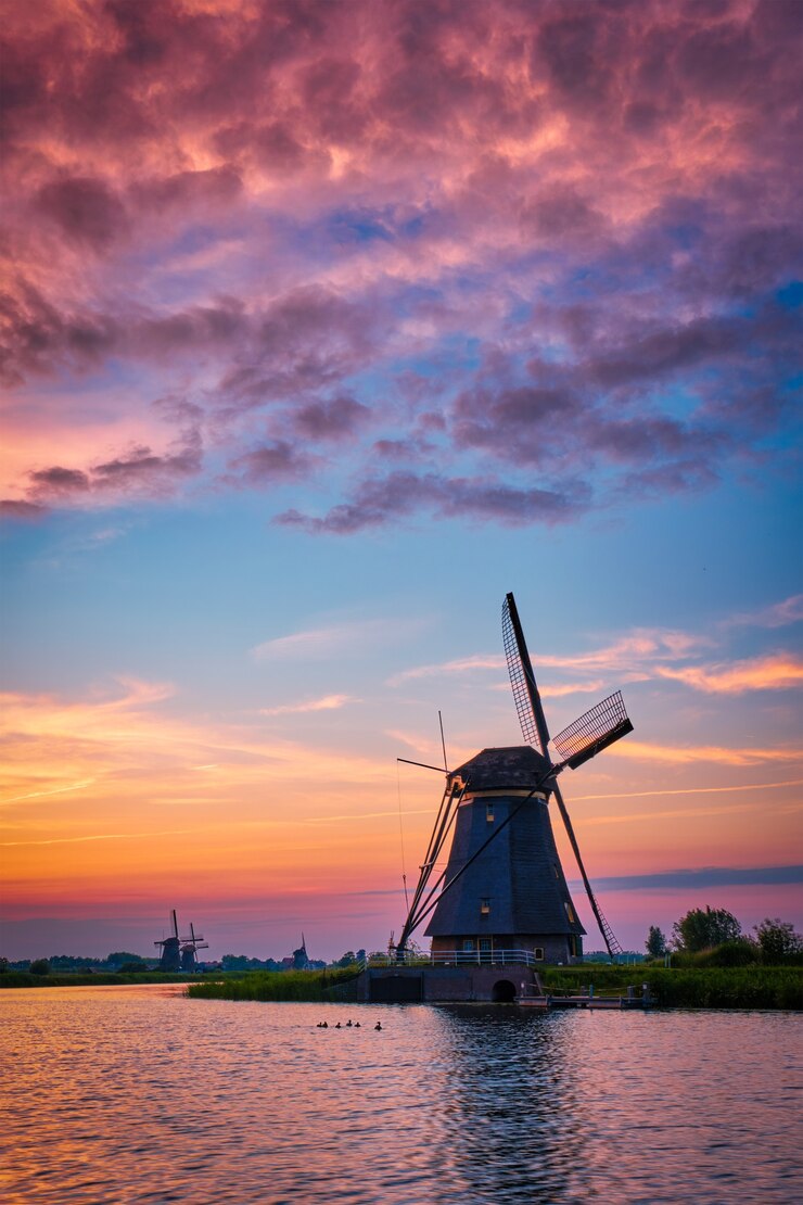 Photo windmills at kinderdijk in holland netherlands