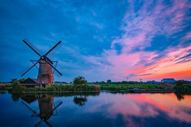 Windmills at kinderdijk in holland netherlands