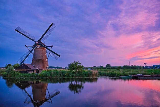 Windmills at kinderdijk in holland netherlands