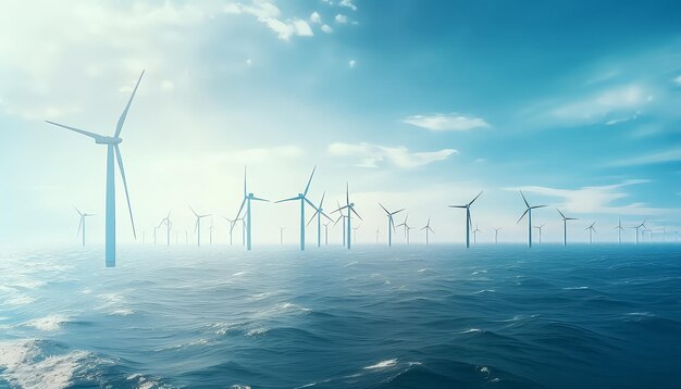 Windmills in water on the sea