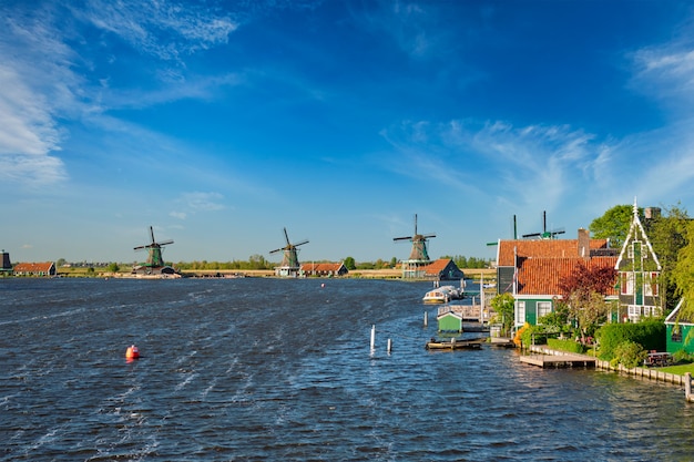 Windmills at zaanse schans in holland. zaandam, netherlands