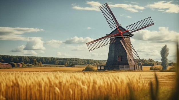 windmolen in het veld HD 8K wallpaper Stock Fotografie Afbeelding