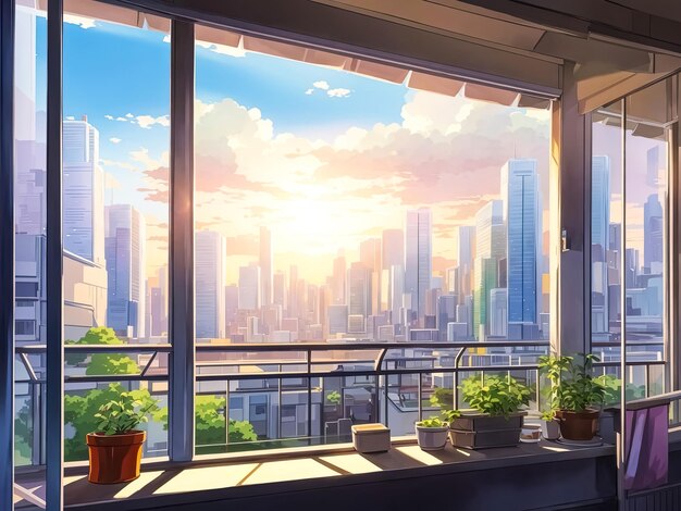 Download Window Building View Bubble Anime Wallpaper