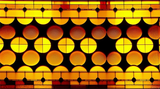 A window in a building with a yellow and black pattern