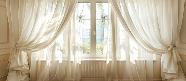 Window decoration with white curtains