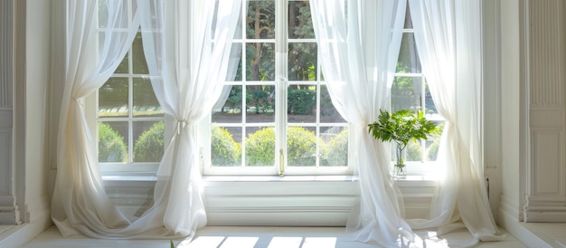 Window decoration with white curtains