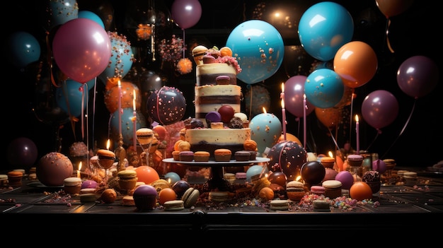 A window display of balloons and balloons in a store window.