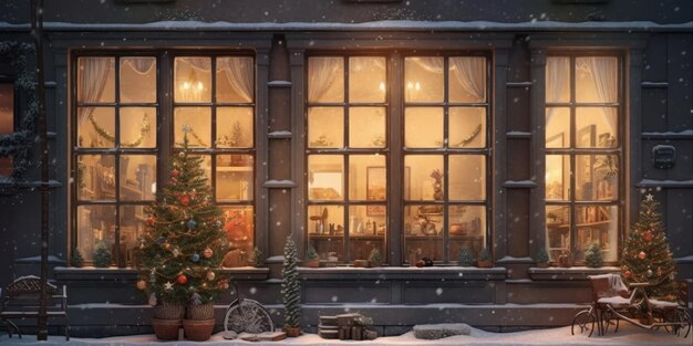 Window display of a store decorated for Christmas