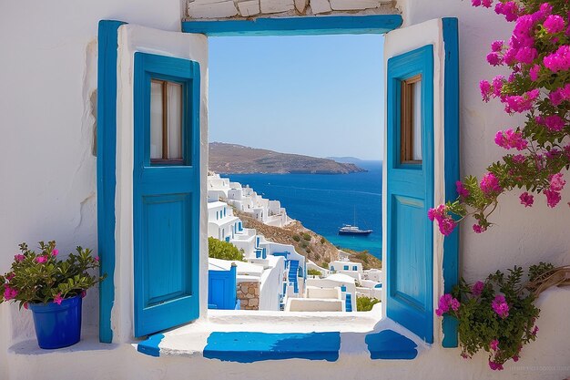 Window greek mykonos summer mediterranean