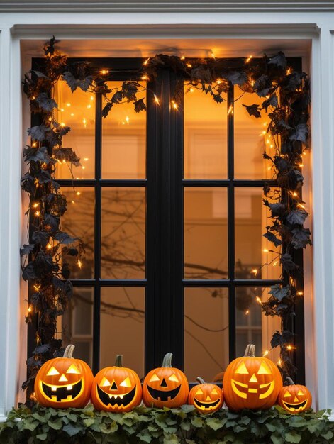 Photo the window of a house decorated for the holiday