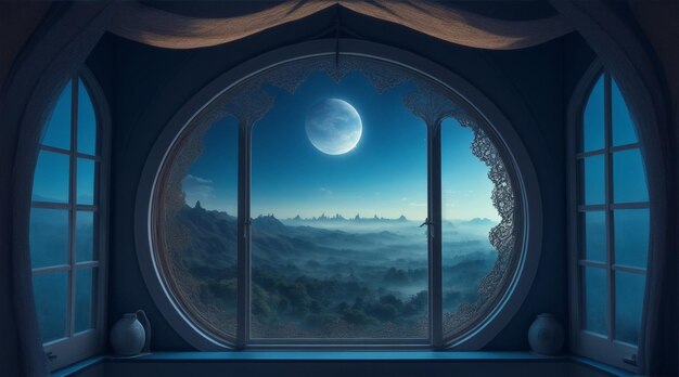 Window in room with surreal and mystical view Generative AI