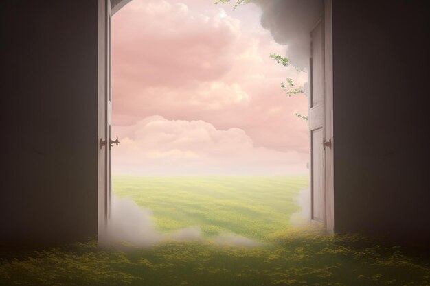 Window in room with surreal and mystical view