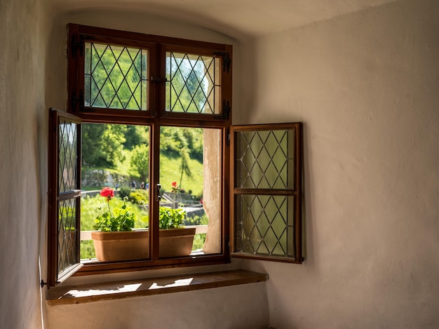 Window and seat in old castle in Slovenia