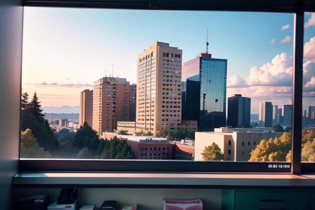 Photo a window that has the word city on it