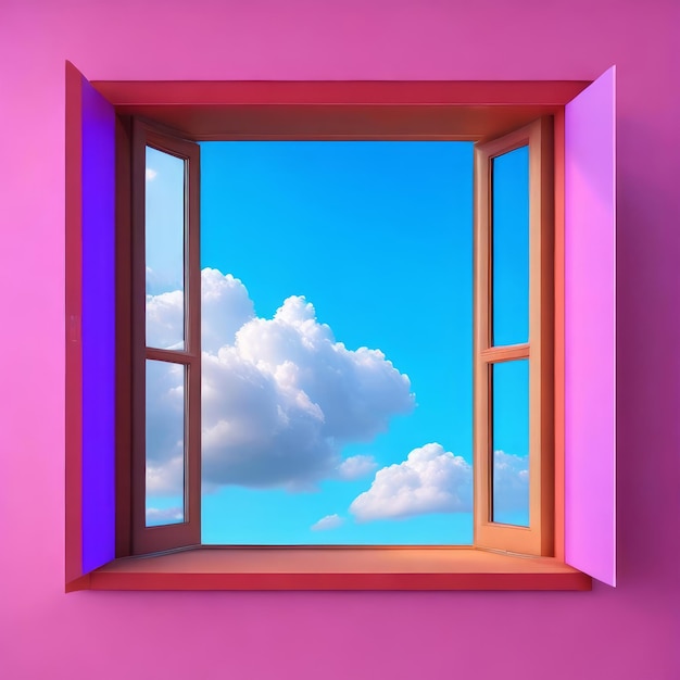 Photo a window with a blue sky and clouds in the background