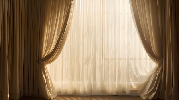 A window with curtains and a light shining through it