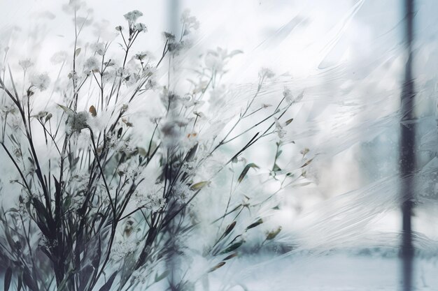 A window with a frosted glass and a flower on it.