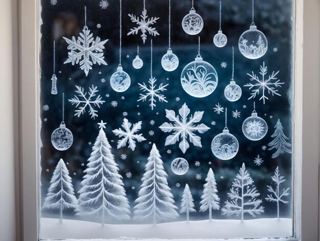 A Window With Frosty Decorations On It