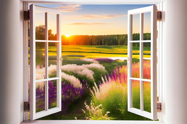 Window with landscape view Open window to the garden Generative AIxA