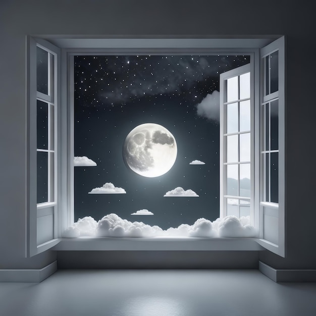 Photo a window with the moon in the sky