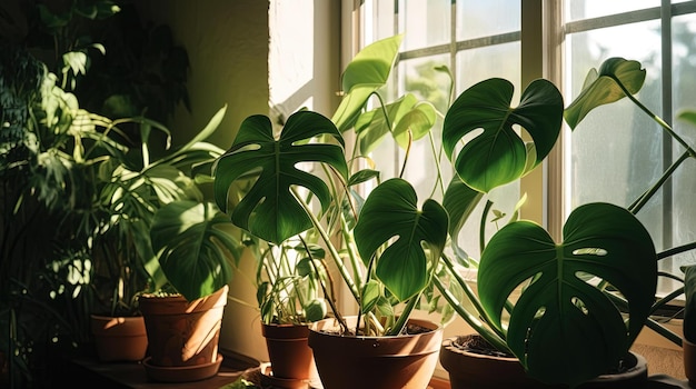 鉢植えの植物がある窓