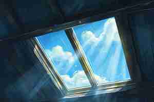 Photo a window with the sky and clouds in the sky