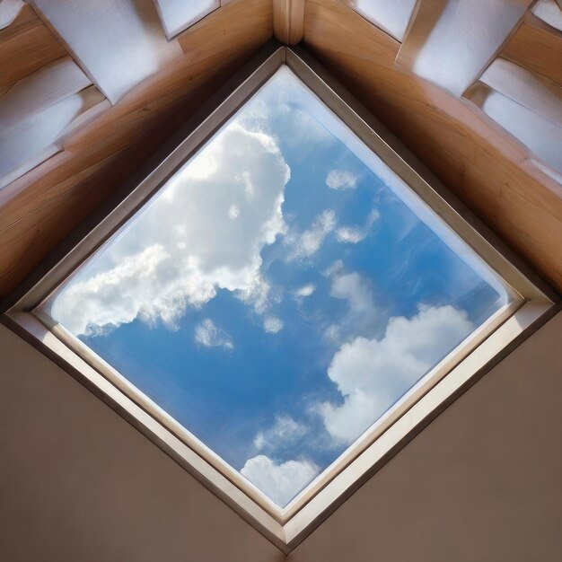 Photo a window with the sky reflected in it