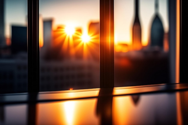 A window with the sun setting behind it