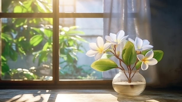 A window with a vase of flowers on it