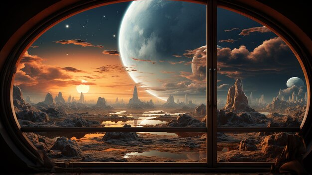 A window with a view of a desert