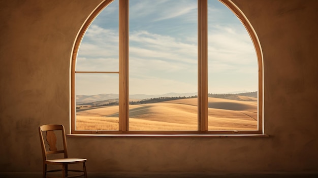 A window with a view of a grassy field and trees