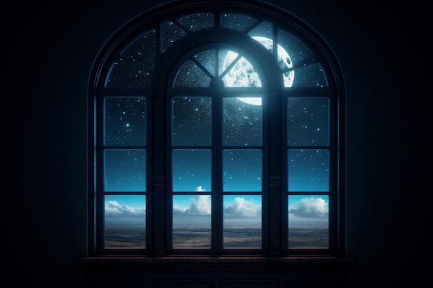 A window with a view of the moon generative ai