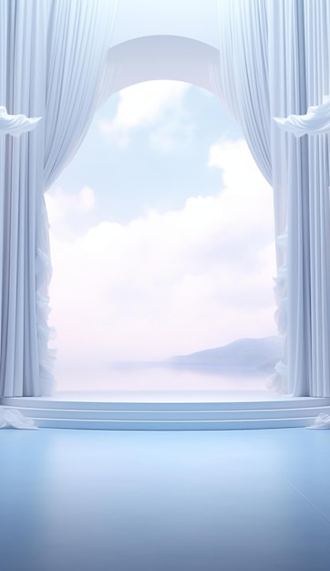 A window with a view of the mountains and the sky.