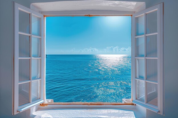 A window with a view of the ocean