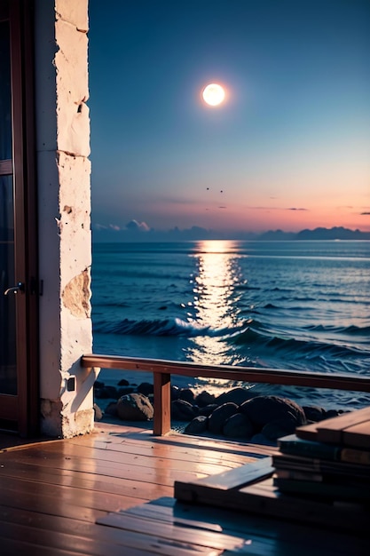 A window with a view of the sea and the sun