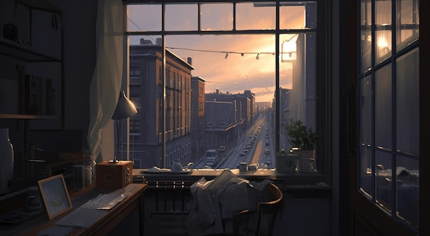 A window with a view of a street and a lamp on it.