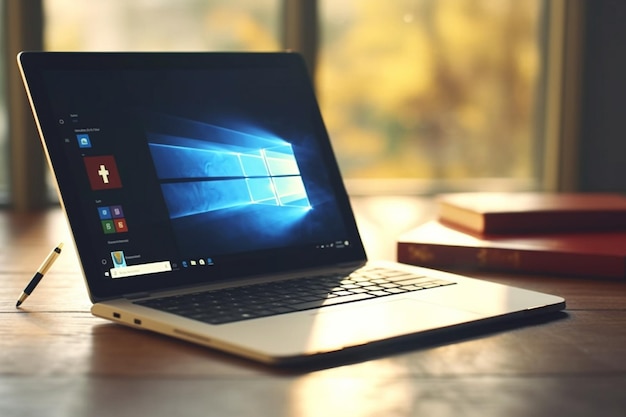 Windows 11 logo on laptop screen A new operating system update from Microsoft Generative AI