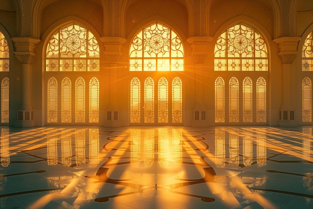 windows architecture of the mosque the room is lit by the bright sunlight coming