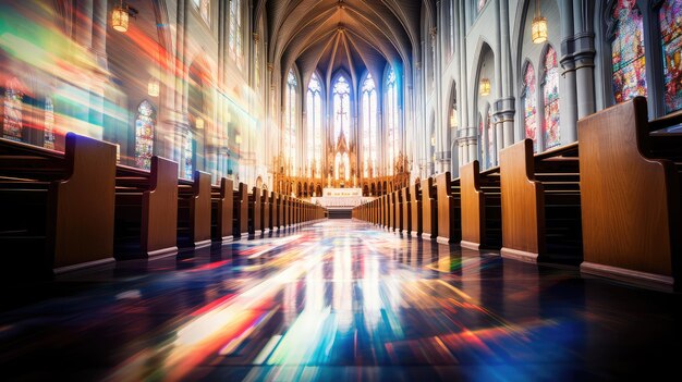 Windows blurred catholic church interior